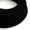 Kép 1/7 - Csavart elektromos kábel TC04 fekete pamut egyszínű anyaggal borítva