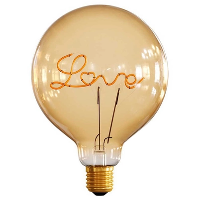 Arany LED-es villanykörte álló lámpához - Globe G125 egyszálas "Love" - ​​5W E27 dekoratív, vintage, szabályozható 2000K