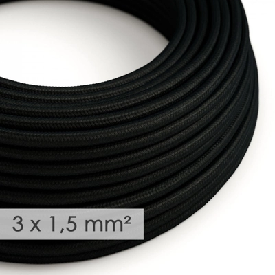 Nagy keresztmetszetű elektromos kábel 3x1,50 kör - fekete RM04 műselyem borítással
