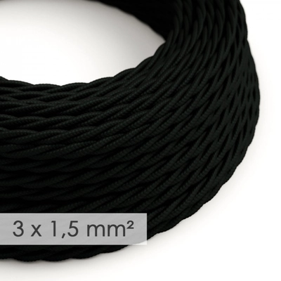 Nagy keresztmetszetű elektromos kábel 3x1,50 csavart - fedett műselyem Fekete TM04