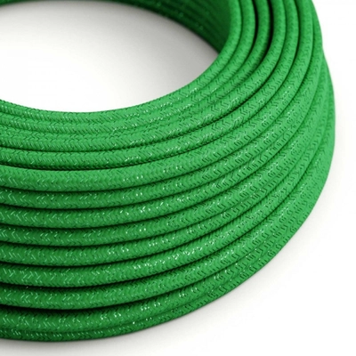 Kerek csillogó elektromos kábel RL06 zöld műselyem egyszínű szövettel borítva