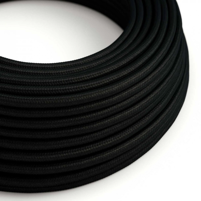Creative-Cables Round Electric Cable covered by Rayon solid color fabric RM04 Black CREATIVEC-XZ3RM04 elektromos kábel