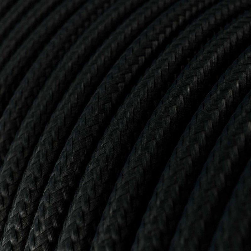 Creative-Cables Round Electric Cable covered by Rayon solid color fabric RM04 Black XZ2RM04 szövet kábelek
