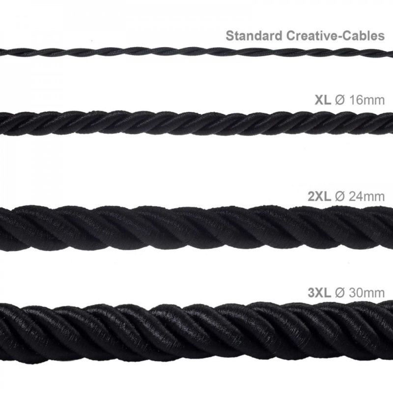 XL elektromos kábel, elektromos kábel 3x0,75. Fényes fekete szövetborítás. Átmérő 16mm.