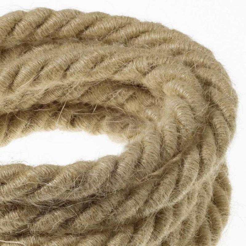XL elektromos vezeték, elektromos kábel 3x0,75. Durva juta szövet borítás. Átmérője 16 mm.