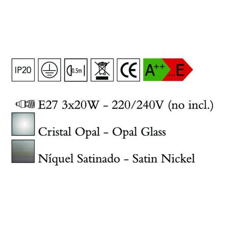 Mantra ZACK 0771 többágú függeszték szatinált nikkel opál fém üveg
