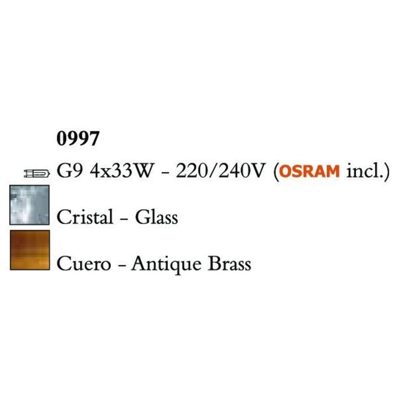 Mantra Cuadrax Antique Brass Glass 0997 Mennyezeti Lámpa Antik Réz Fém Kristály