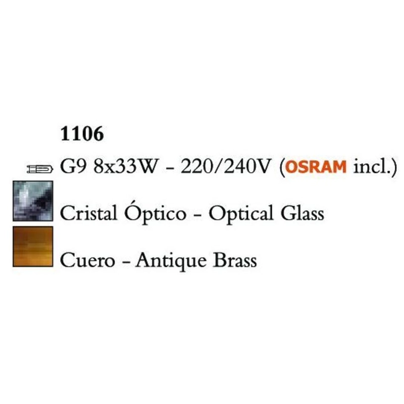Mantra CUADRAX 1106 többágú függeszték sárgaréz fém üveg