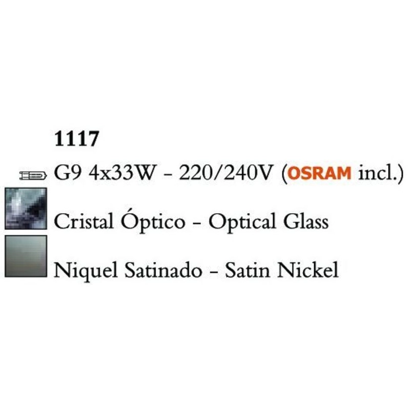 Mantra Cuadrax Cristal 1117 mennyezeti lámpa szatinált nikkel fém kristály