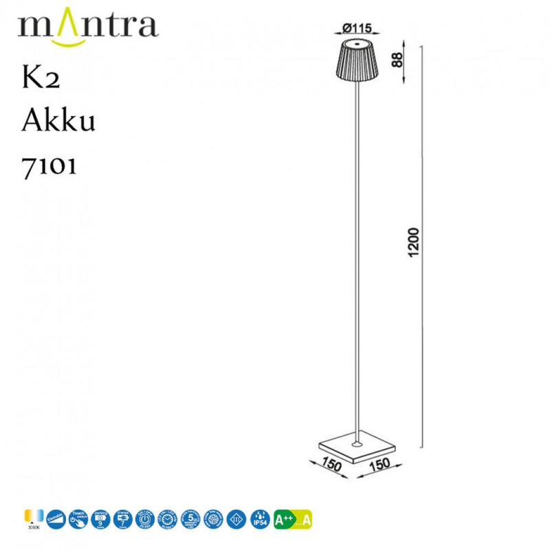  Mantra K2 7100 kültéri led állólámpa fehér alumínium